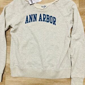 Brandy Melville Cream Sweatshirt with Blue Print